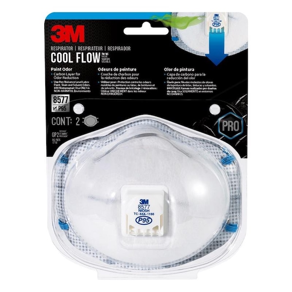 3M Particulate Respirator, P95 w/ Carbon Layer, 3M Cool Flow Valve, Paint Odor, Adj. Noseclip, 2 pk 8577P2-DC-PS - main